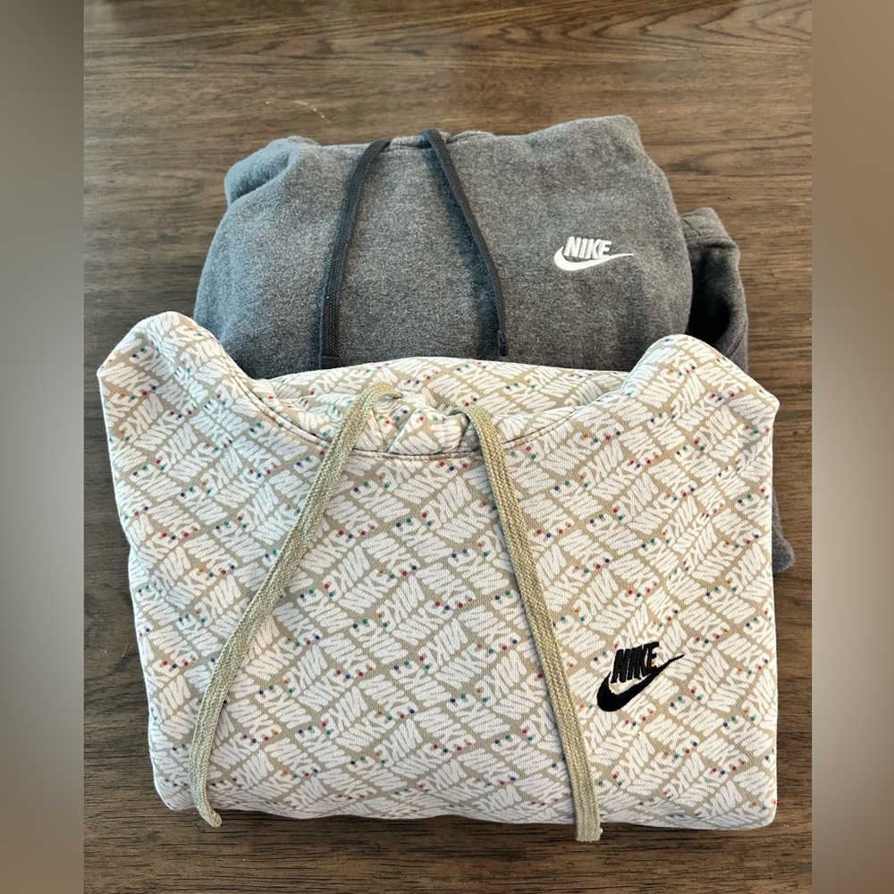 Nike gray and beige hoodies. Lightly worn in good condition.